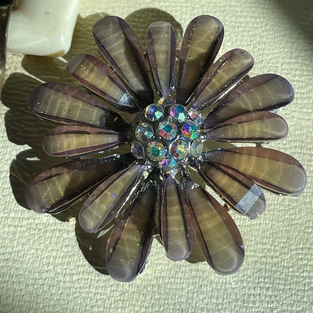 Vintage Brooch Pin with Rhinestones Crystals Borealis